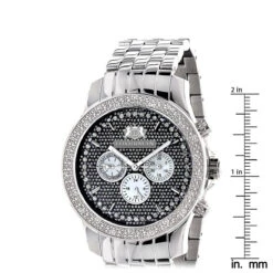 Large 46mm Affordable Real Diamond Watch For Men Luxurman Raptor 0.25ct Steel Band -Urban Jewels Shop affordable real diamond watch for men luxurman raptor 025ct steel band 46mm 968215 ruler
