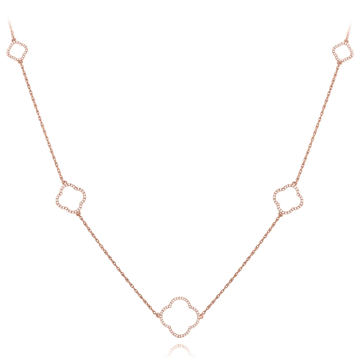 14K White Gold Ladies Diamond Alhambra Necklace 1/3ct 3 14K White Gold Ladies Diamond Alhambra Necklace 1/3ct - Image 3