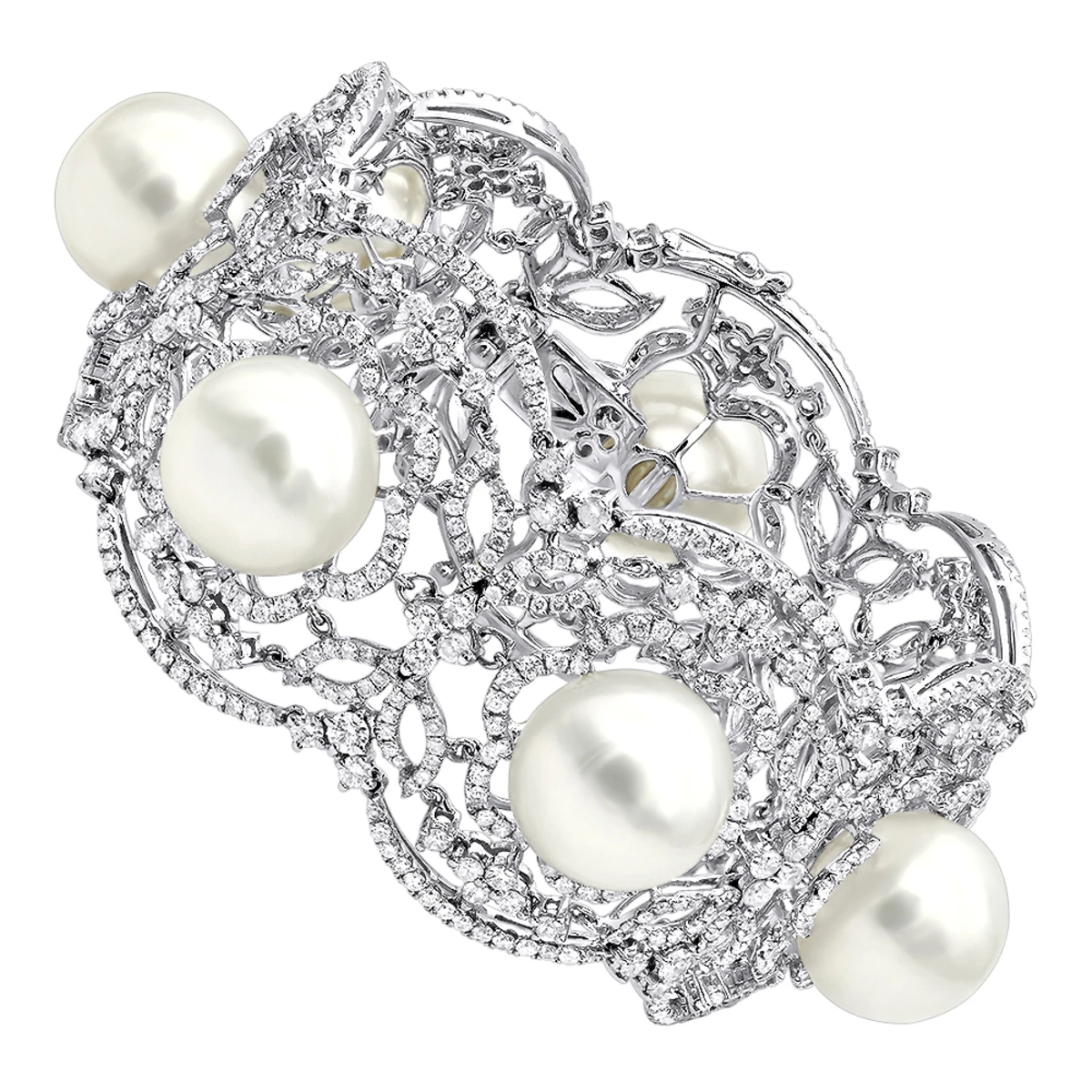 Art Deco White South Sea Pearl And Diamond Bracelet For Women 18K White Gold 1 Art Deco White South Sea Pearl And Diamond Bracelet For Women 18K White Gold