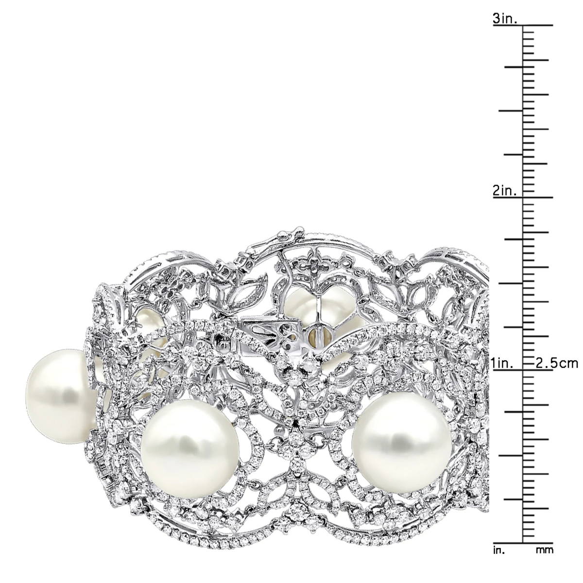 Art Deco White South Sea Pearl And Diamond Bracelet For Women 18K White Gold 6 Art Deco White South Sea Pearl And Diamond Bracelet For Women 18K White Gold - Image 6