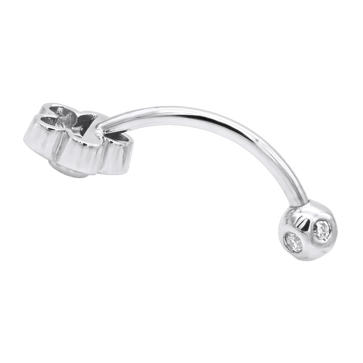 Belly Button Ring 14K White Gold With Flower 0.62 Diamond 4 Belly Button Ring 14K White Gold With Flower 0.62 Diamond - Image 4