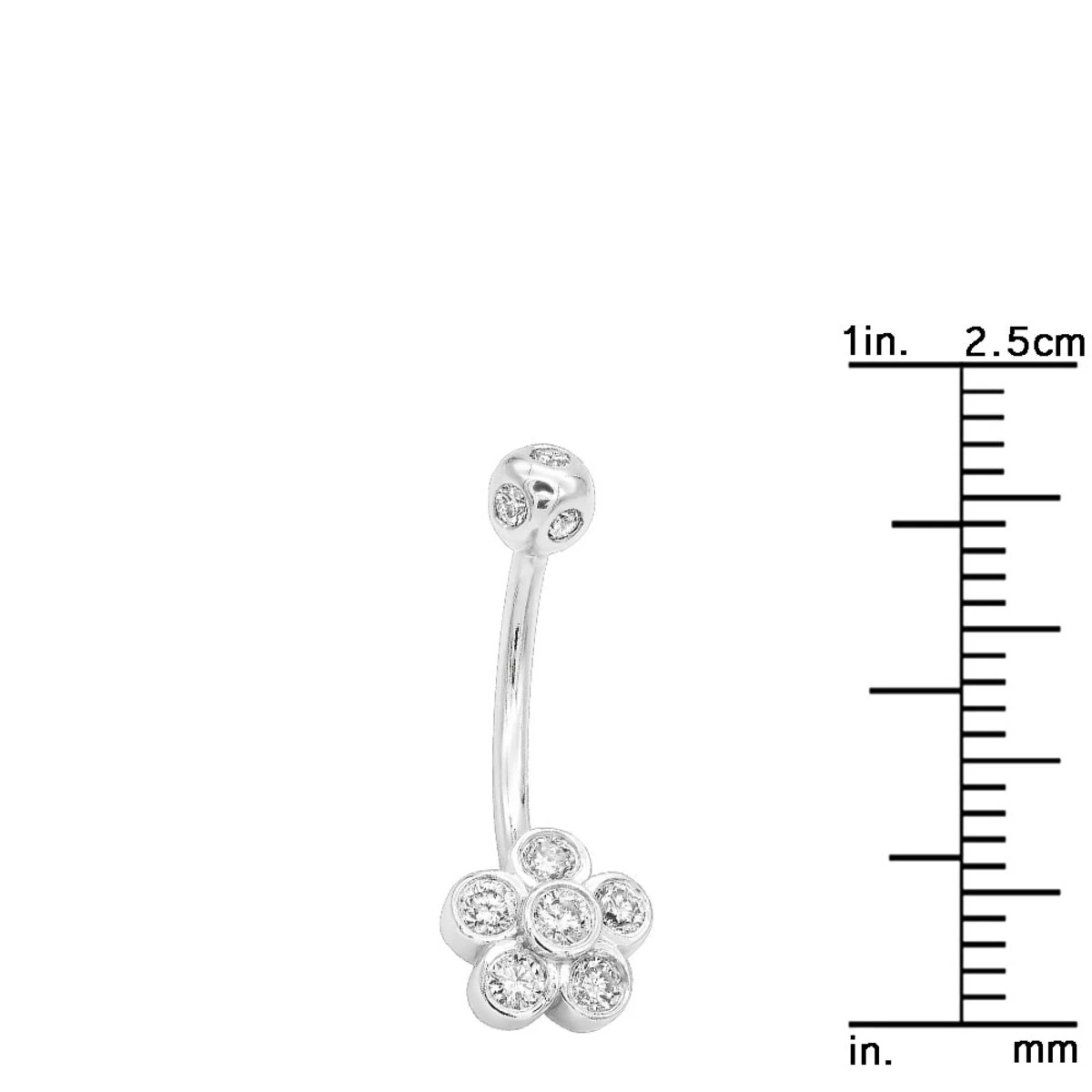 Belly Button Ring 14K White Gold With Flower 0.62 Diamond 6 Belly Button Ring 14K White Gold With Flower 0.62 Diamond - Image 6