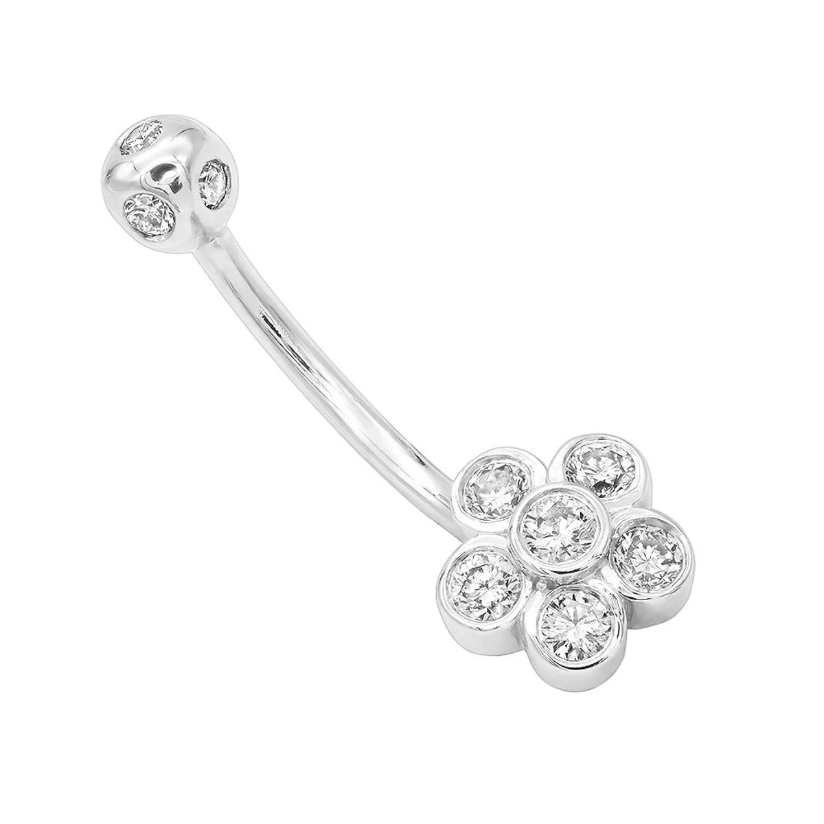 Belly Button Ring 14K White Gold With Flower 0.62 Diamond 1 Belly Button Ring 14K White Gold With Flower 0.62 Diamond