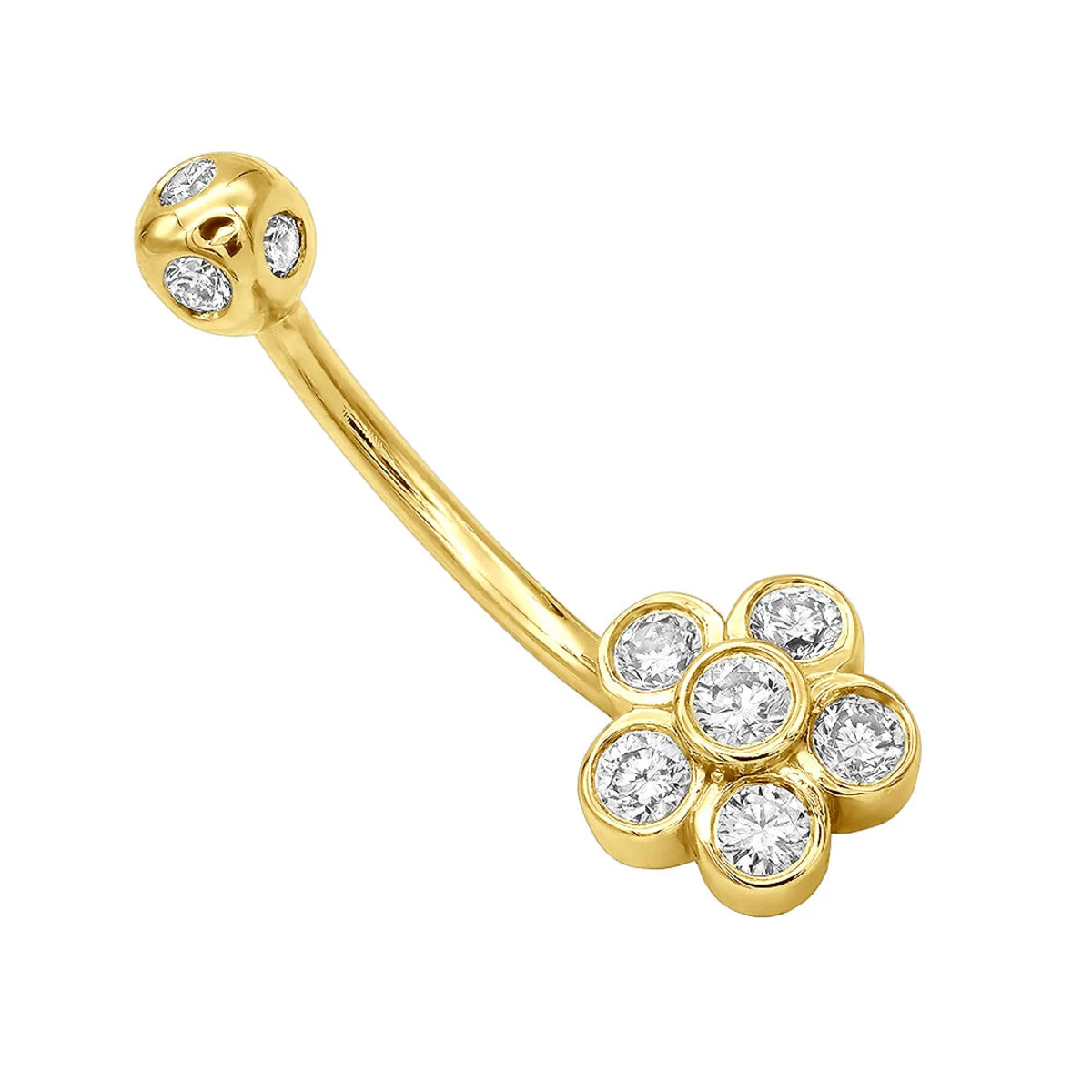 Belly Button Ring 14K White Gold With Flower 0.62 Diamond 2 Belly Button Ring 14K White Gold With Flower 0.62 Diamond - Image 2