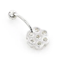 Belly Button Ring 14K White Gold With Flower Diamond 0.79 -Urban Jewels Shop belly button rings gold diamond belly ring flower 079 p 6269 backwh
