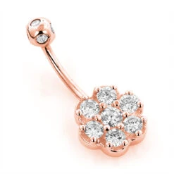 Belly Button Ring 14K White Gold With Flower Diamond 0.79 -Urban Jewels Shop belly button rings gold diamond belly ring flower 079 p 6269 ro