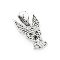 Black And White Diamond Dog Pendant 0.51ct 14K White Gold