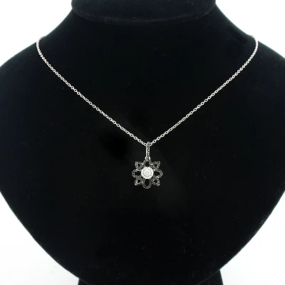 Black And White Diamond Flower Lace Pendant 0.30ct 14K White Gold 3 Black And White Diamond Flower Lace Pendant 0.30ct 14K White Gold - Image 3