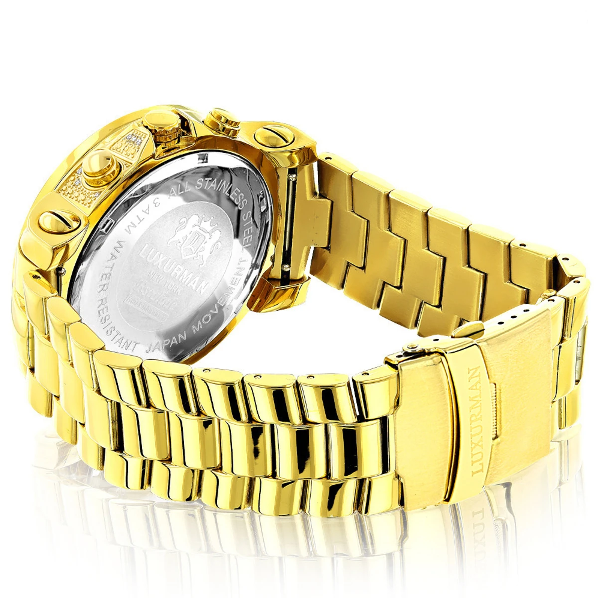 Black Dial Luxurman Diamond Watch 0.75ct Yellow Gold Plated Escalade 3 Black Dial Luxurman Diamond Watch 0.75ct Yellow Gold Plated Escalade - Image 3