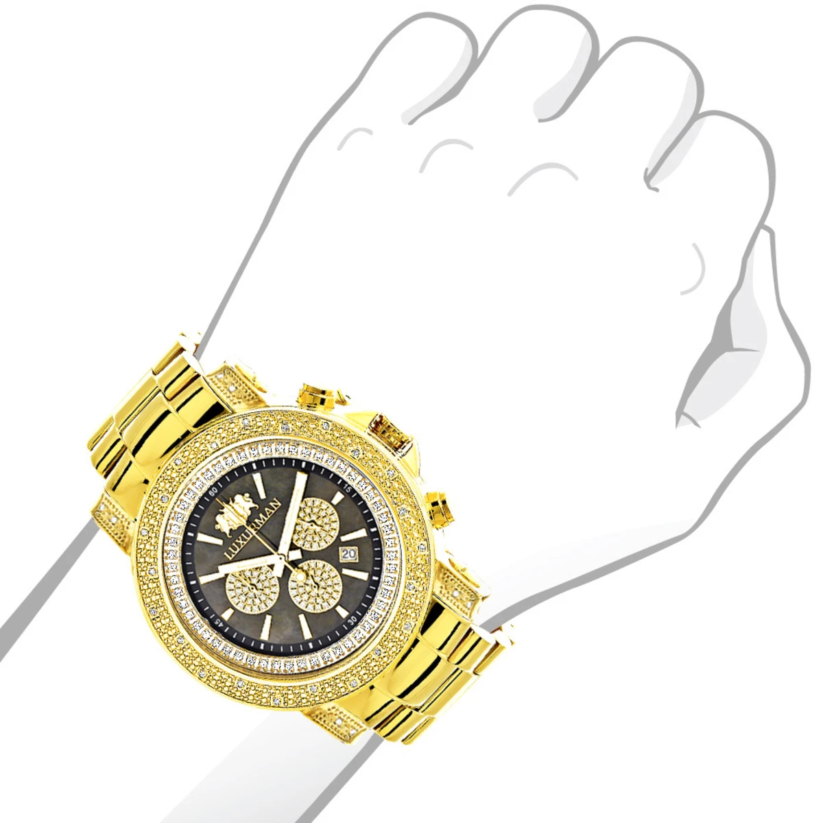Black Dial Luxurman Diamond Watch 0.75ct Yellow Gold Plated Escalade 2 Black Dial Luxurman Diamond Watch 0.75ct Yellow Gold Plated Escalade - Image 2