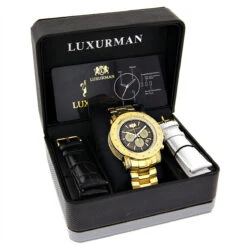 Black Dial Luxurman Diamond Watch 0.75ct Yellow Gold Plated Escalade 8 Black Dial Luxurman Diamond Watch 0.75ct Yellow Gold Plated Escalade -Urban Jewels Shop black dial luxurman diamond watch 075ct yellow gold plated escalade box