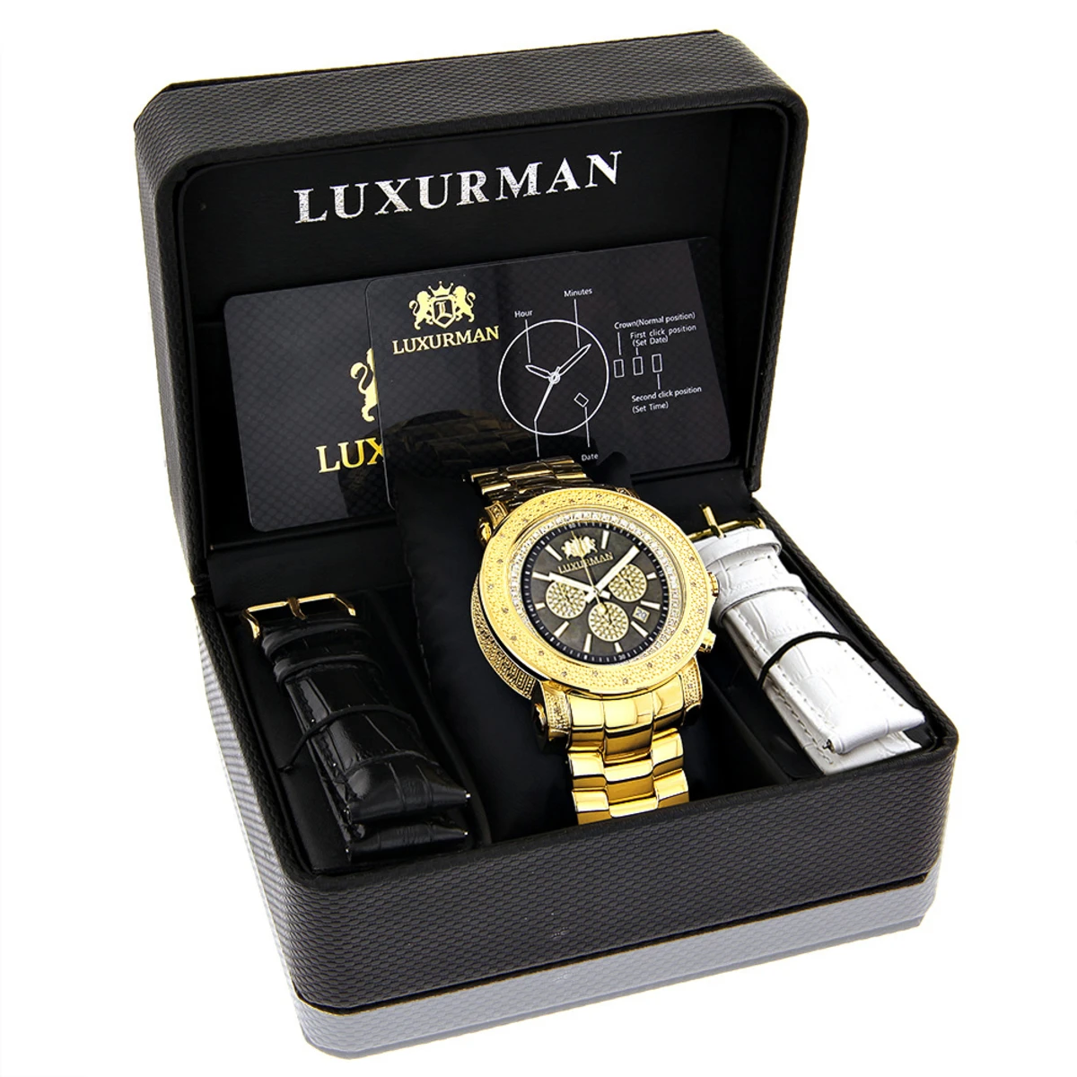 Black Dial Luxurman Diamond Watch 0.75ct Yellow Gold Plated Escalade 4 Black Dial Luxurman Diamond Watch 0.75ct Yellow Gold Plated Escalade - Image 4