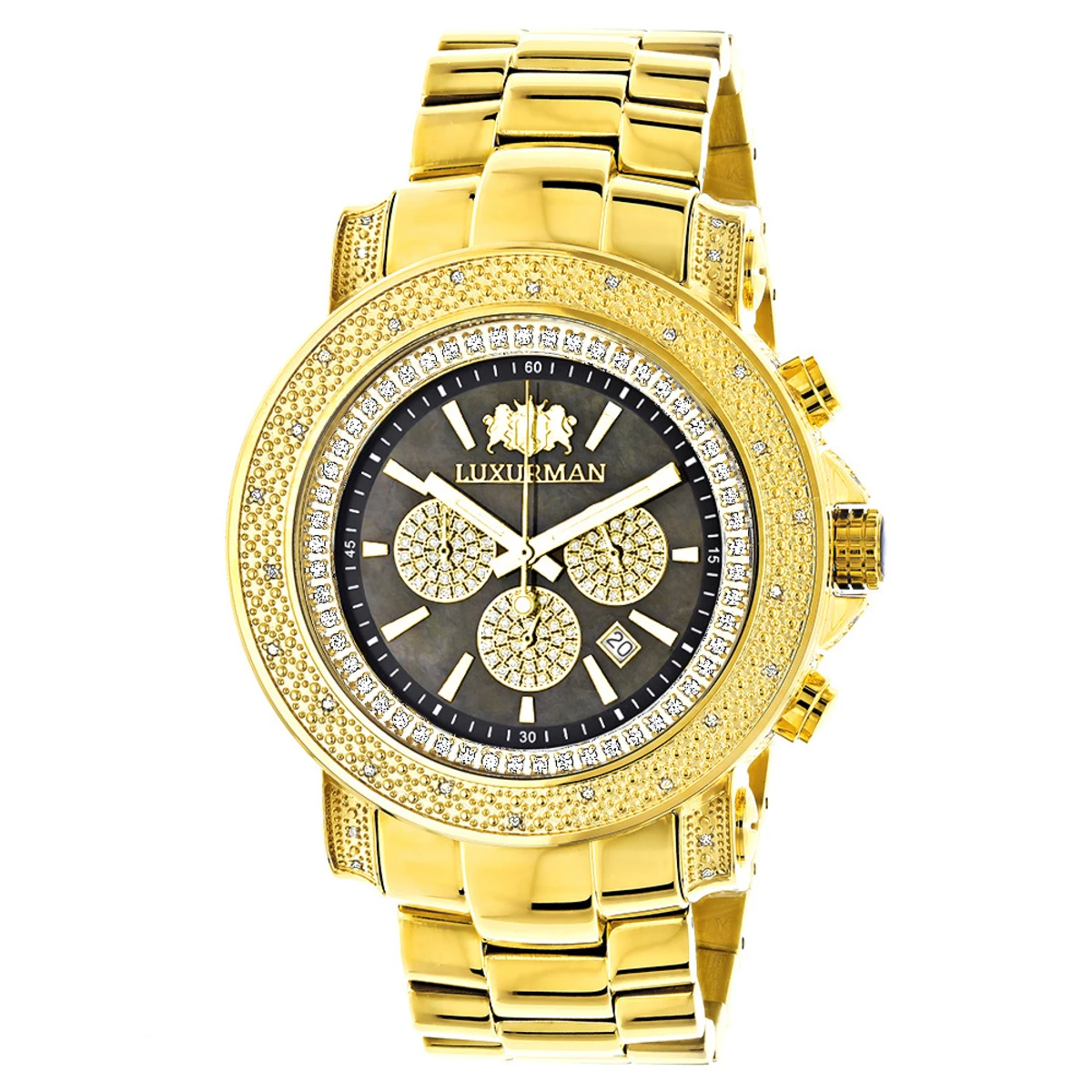 Black Dial Luxurman Diamond Watch 0.75ct Yellow Gold Plated Escalade 1 Black Dial Luxurman Diamond Watch 0.75ct Yellow Gold Plated Escalade