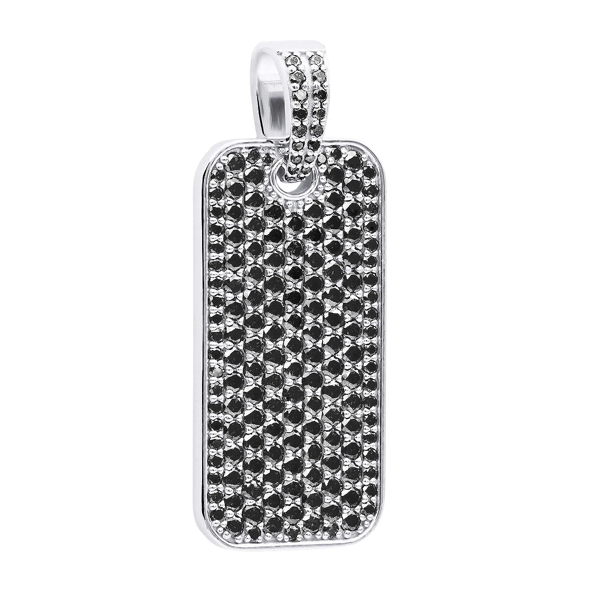 2 Inch Men's Black Diamond Dog Tag Pendant 14K White Gold 7.5ct 1 2 Inch Men's Black Diamond Dog Tag Pendant 14K White Gold 7.5ct