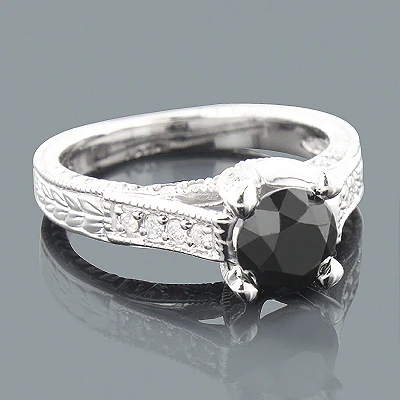 2ct Antinque White And Black Diamond Engagement Ring 14K White Gold 1 2ct Antinque White And Black Diamond Engagement Ring 14K White Gold