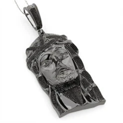 Black Diamond Jesus Face Pendant 0.85ct Sterling Silver
