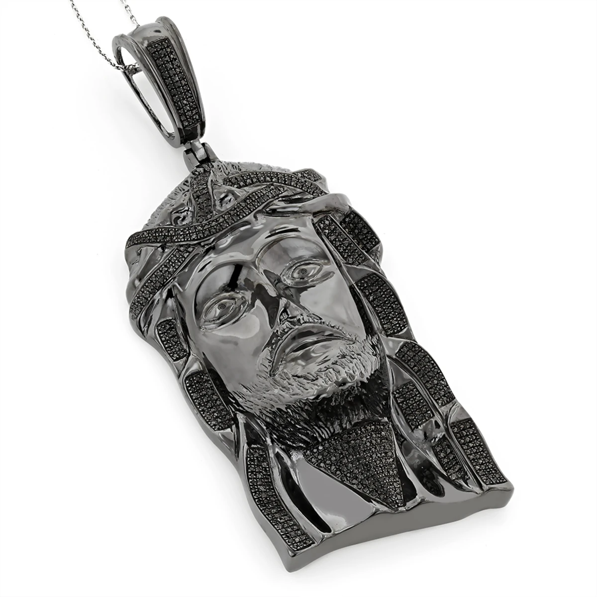 Black Diamond Jesus Face Pendant 0.85ct Sterling Silver 1 Black Diamond Jesus Face Pendant 0.85ct Sterling Silver