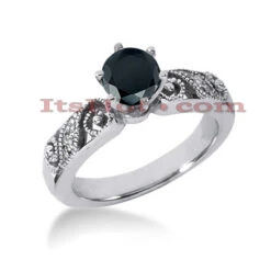 Thin 14K White Gold Black Diamond Engagement Ring 0.67ct