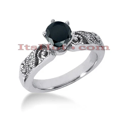 Thin 14K White Gold Black Diamond Engagement Ring 0.67ct 1 Thin 14K White Gold Black Diamond Engagement Ring 0.67ct