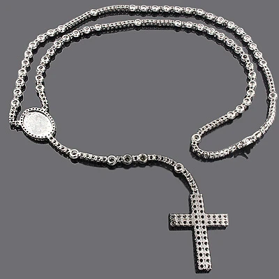 Solid 10K Black Plated Gold Black Diamond Rosary Necklace Chain With Cross 31.55ct 3 Solid 10K Black Plated Gold Black Diamond Rosary Necklace Chain With Cross 31.55ct - Image 3