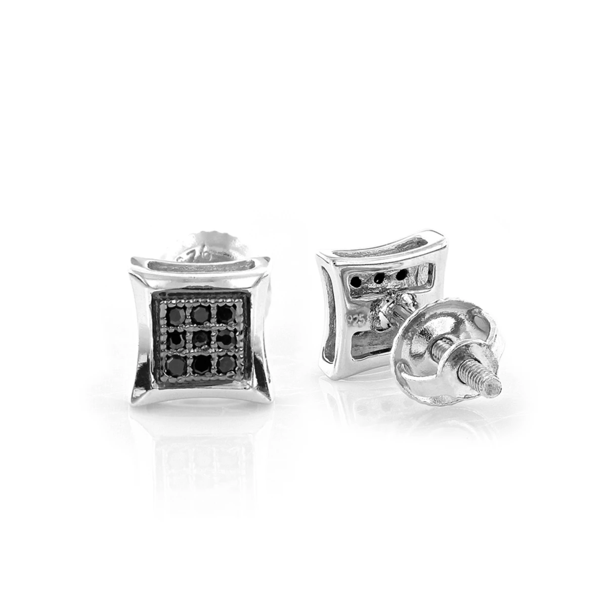 Real Black Diamond Stud Earrings Sterling Silver Square Kites 0.1ct 1 Real Black Diamond Stud Earrings Sterling Silver Square Kites 0.1ct