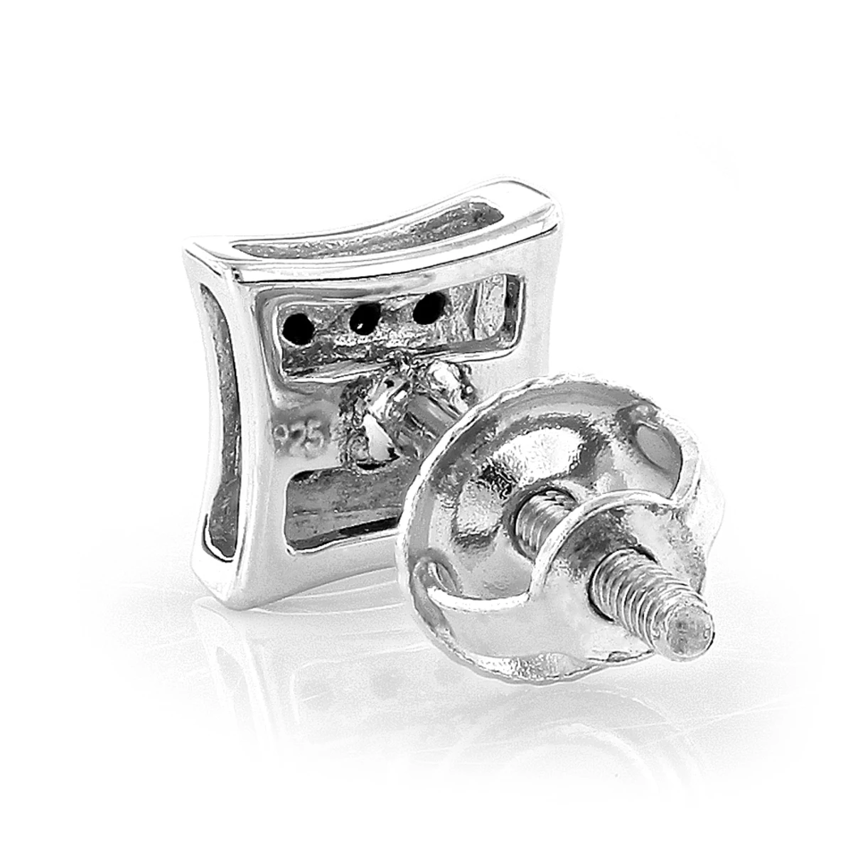 Real Black Diamond Stud Earrings Sterling Silver Square Kites 0.1ct 2 Real Black Diamond Stud Earrings Sterling Silver Square Kites 0.1ct - Image 2