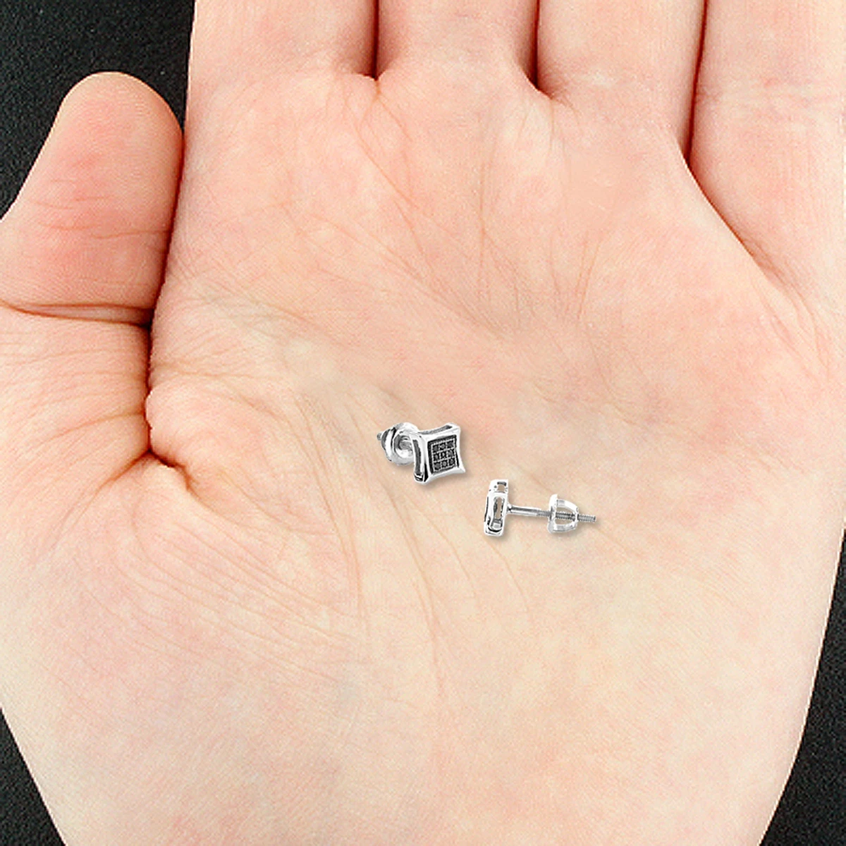 Real Black Diamond Stud Earrings Sterling Silver Square Kites 0.1ct 4 Real Black Diamond Stud Earrings Sterling Silver Square Kites 0.1ct - Image 4