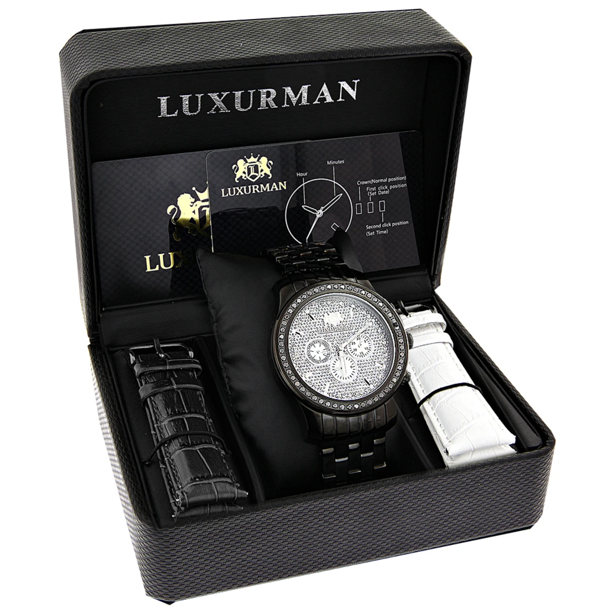 Black Diamond 2.25ct Luxurman Men's Watch Encrusted Dial 4 Black Diamond 2.25ct Luxurman Men's Watch Encrusted Dial - Image 4