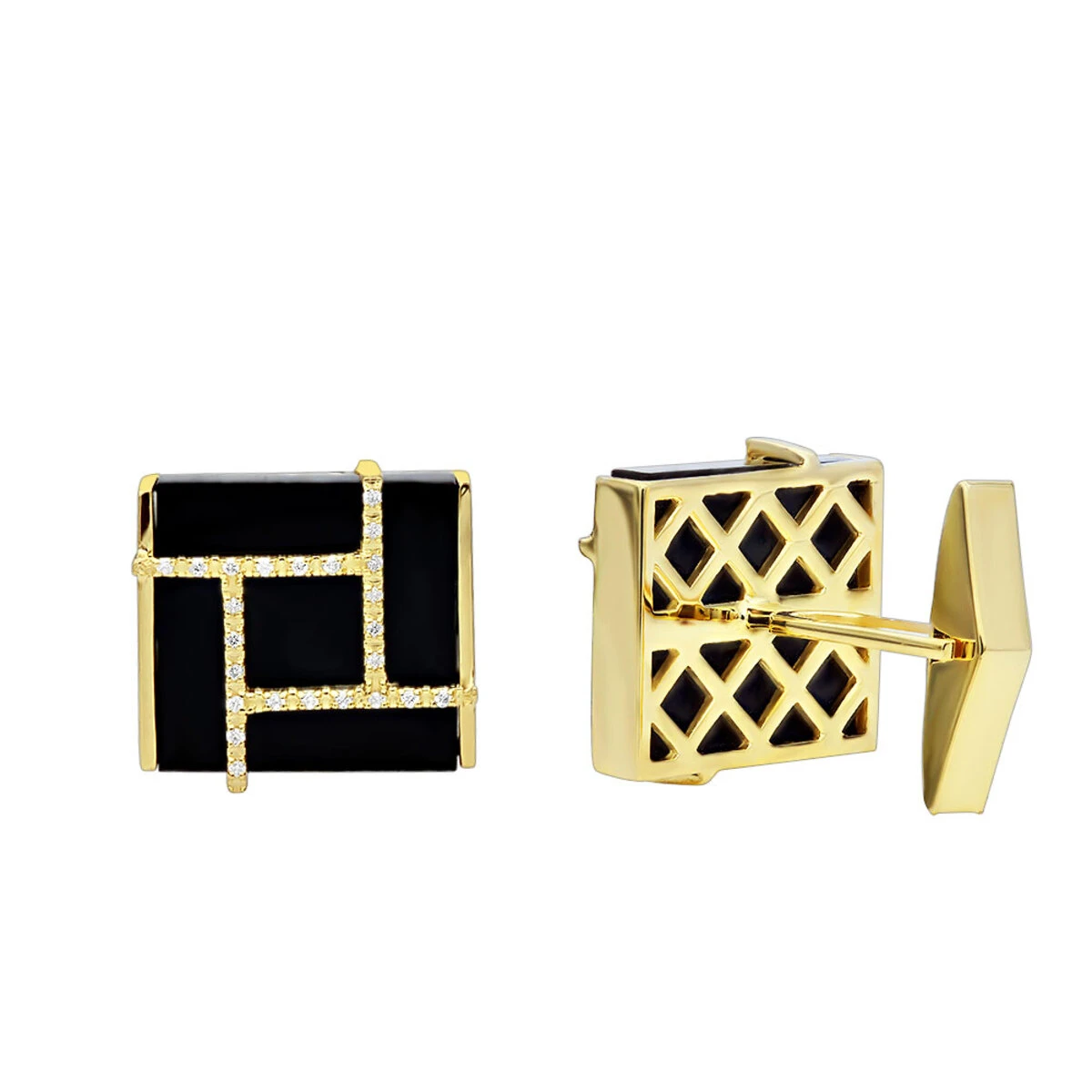 Black Onyx And Diamonds 14K Yellow Gold Men's Cufflinks 1 Black Onyx And Diamonds 14K Yellow Gold Men's Cufflinks