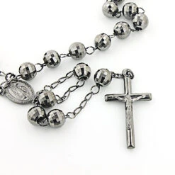 Black Silver Rosary Bead Necklace -Urban Jewels Shop black silver rosary bead necklace p 45132back