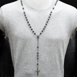 Black Silver Rosary Bead Necklace -Urban Jewels Shop black silver rosary bead necklace p 45132bod
