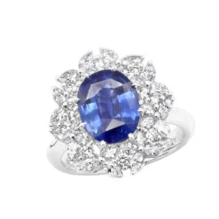 Blue Sapphire And Diamond Cocktail Ring For Women 18K White Gold 4.5ct