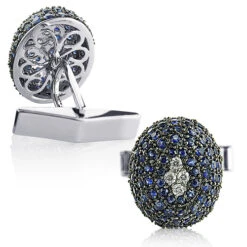 Blue Sapphire And Diamond Cufflinks For Men 14K White Gold
