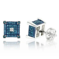 Blue White Diamond Earrings Studs 0.61ct Sterling Silver