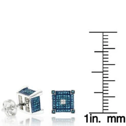 Blue White Diamond Earrings Studs 0.61ct Sterling Silver -Urban Jewels Shop blue white diamond earrings studs 061ct sterling silver ruler