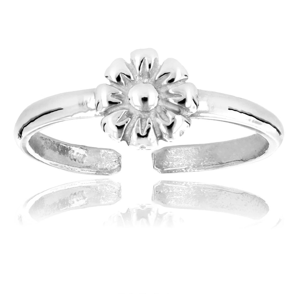 Adjustable Solid 14K White Gold Toe Ring Flower 1 Adjustable Solid 14K White Gold Toe Ring Flower
