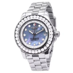 Women's Diamond Breitling Colt Watch Blue Mother Of Pearl Dial 2.5ct
