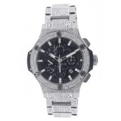 Bust Down Hublot Diamond Watch For Men 44mm Big Band Aero Black Dial 16.5ct