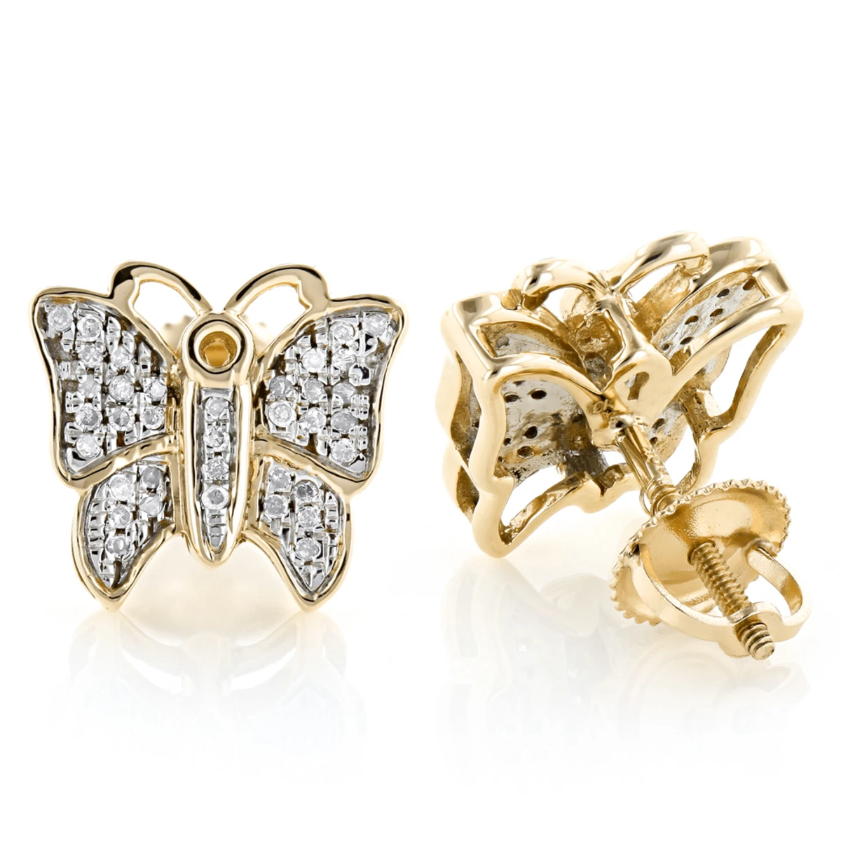 Butterfly Earrings Diamond Studs 0.45ct Solid 14K Yellow Gold 1 Butterfly Earrings Diamond Studs 0.45ct Solid 14K Yellow Gold