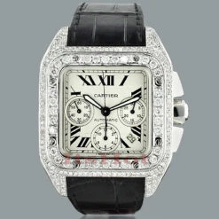 Cartier Santos 100 Men's Custom Diamond Watch 13ct