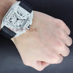 Cartier Santos 100 Men's Custom Diamond Watch 13ct -Urban Jewels Shop cartier santos 100 mens custom diamond watch 1300ct p 49102bod