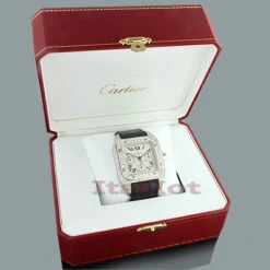 Cartier Santos 100 Men's Custom Diamond Watch 13ct -Urban Jewels Shop cartier santos 100 mens custom diamond watch 1300ct p 49102box