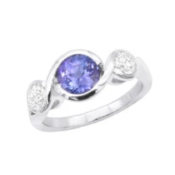 Unique Round Cut Tanzanite And Diamond Engagement Ring 18K White Gold