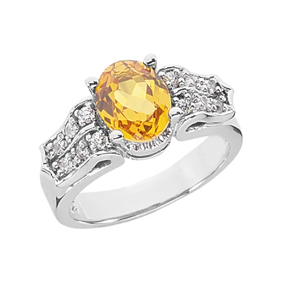 14K White Gold Ladies Citrine & Diamond Ring 0.24ctd 2ctc 1 14K White Gold Ladies Citrine & Diamond Ring 0.24ctd 2ctc