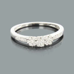 Thin 14K White Gold Cluster Diamond Flower Ring 0.34ct For Ladies
