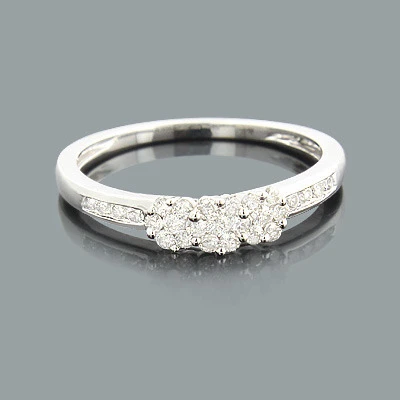 Thin 14K White Gold Cluster Diamond Flower Ring 0.34ct For Ladies 1 Thin 14K White Gold Cluster Diamond Flower Ring 0.34ct For Ladies