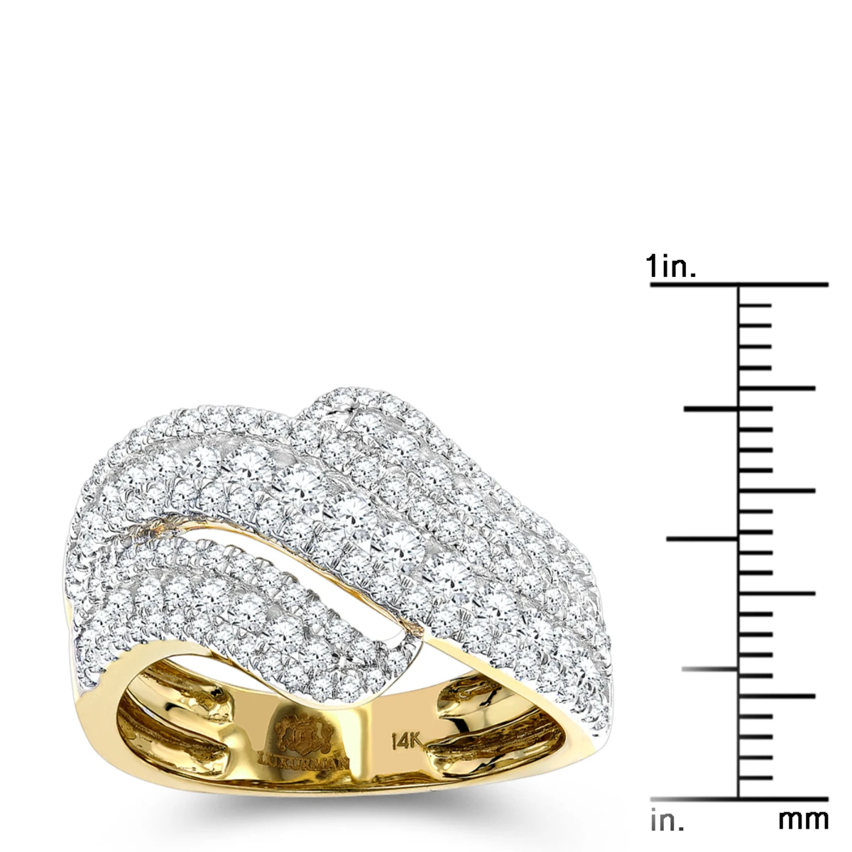 Luxurman Massive Ladies Diamond Wave Cocktail Ring 14K Yellow Gold 1.65ct 6 Luxurman Massive Ladies Diamond Wave Cocktail Ring 14K Yellow Gold 1.65ct - Image 6