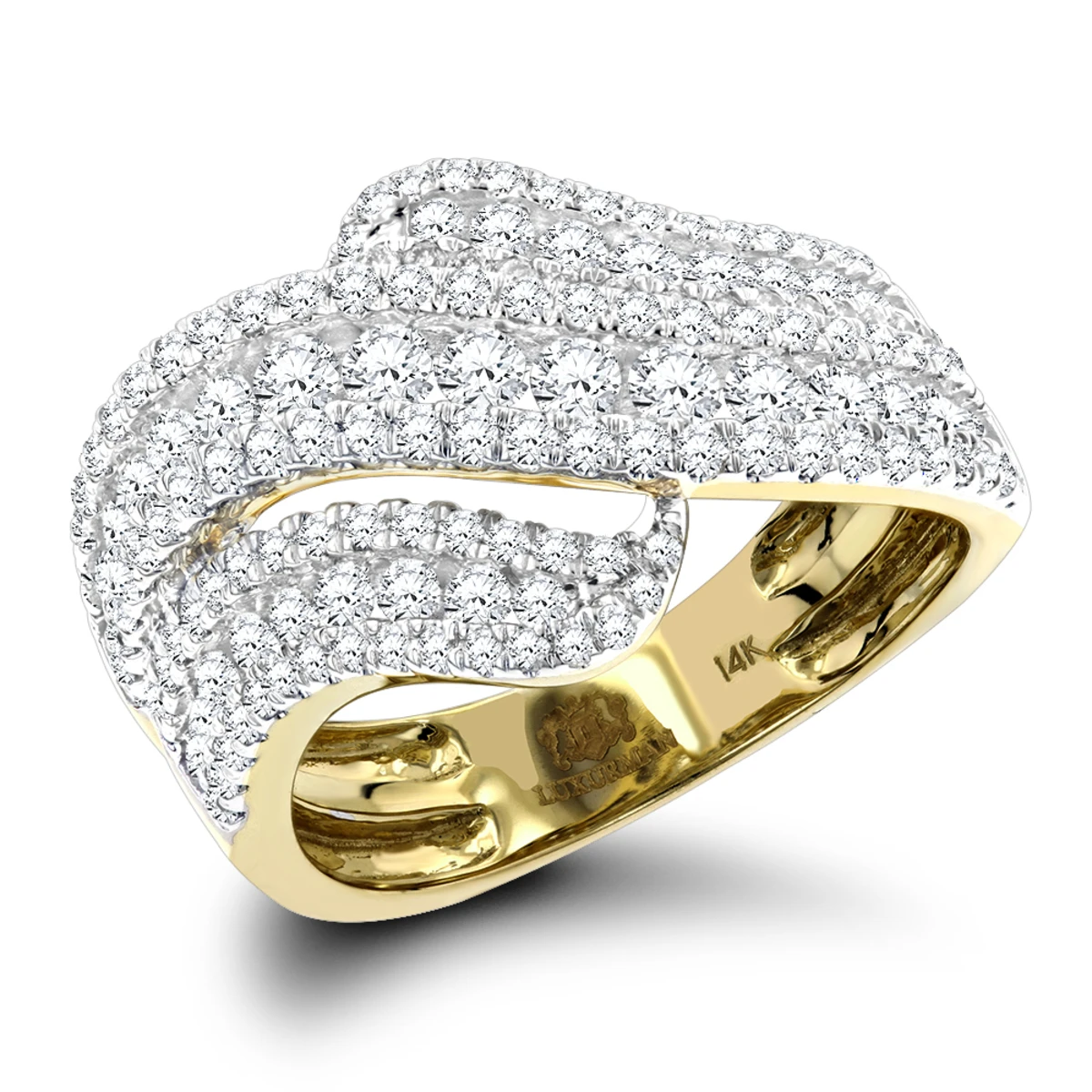 Luxurman Massive Ladies Diamond Wave Cocktail Ring 14K Yellow Gold 1.65ct 1 Luxurman Massive Ladies Diamond Wave Cocktail Ring 14K Yellow Gold 1.65ct