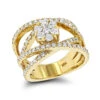 Criss Cross Flower 14K Yellow Gold Right Hand Diamond Women's Ring 1.33ct
