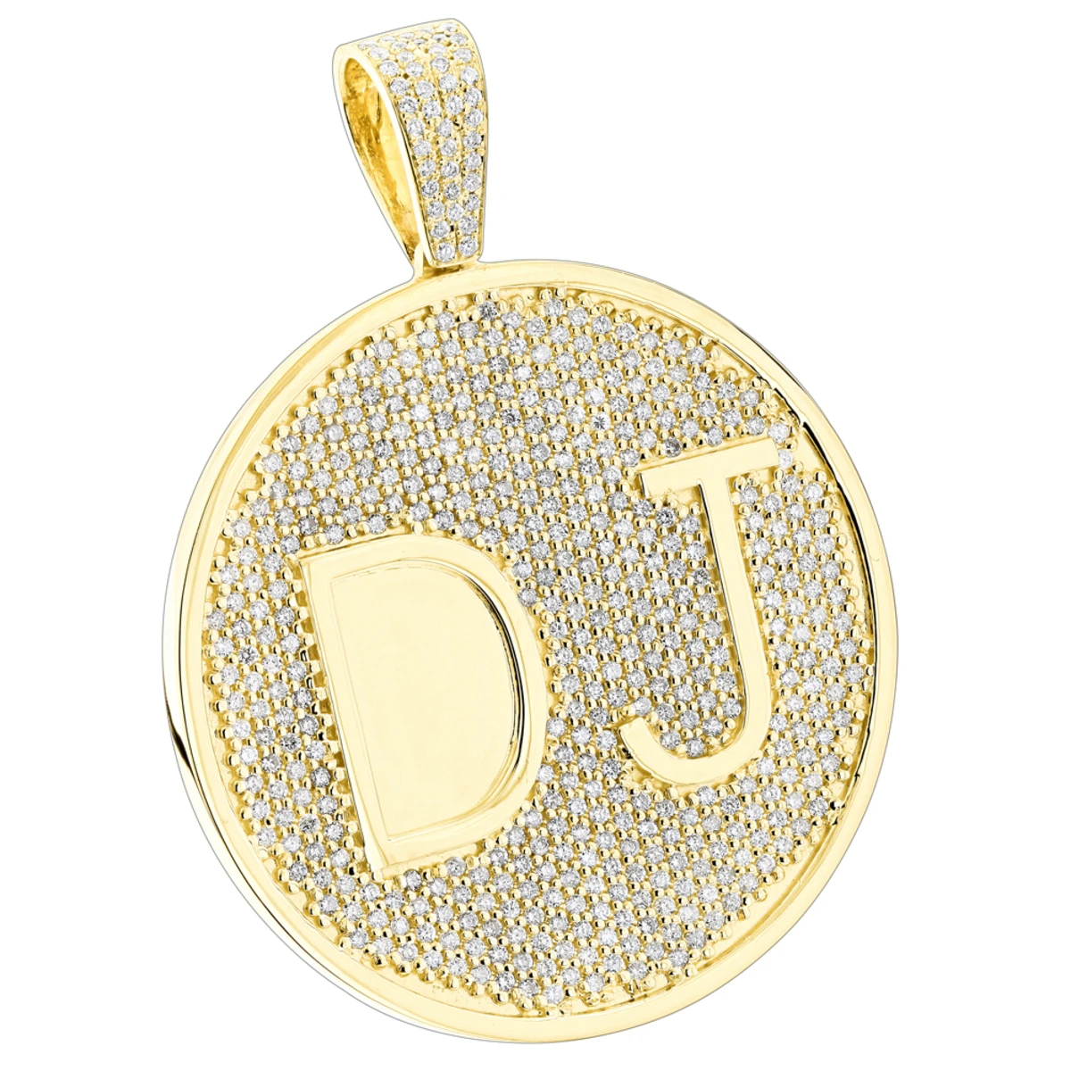 Custom 10K Yellow Gold Diamond Initial Pendant For Men 6.5ct Large Round Medallion 1 Custom 10K Yellow Gold Diamond Initial Pendant For Men 6.5ct Large Round Medallion